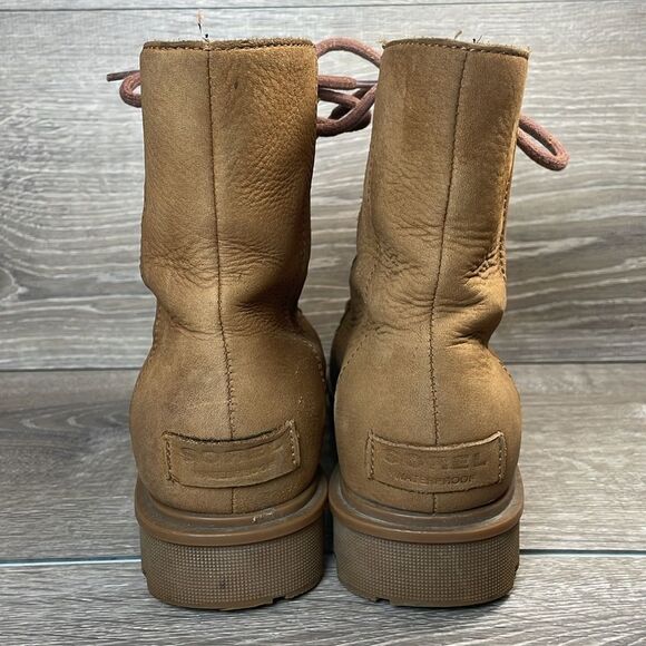 Sorel Phoenix Short Lace Waterproof Camel Leather Women's Sz 8 Lace-Up Boots - Picture 4 of 11